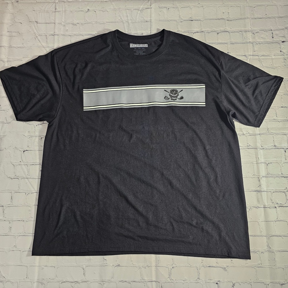 Tattoo Golf Performance T-Shirt Skull Golf Clubs Stripe‎ Logo Mens 2XL Black